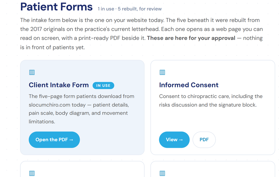 The Slocum Chiropractic client portal home page