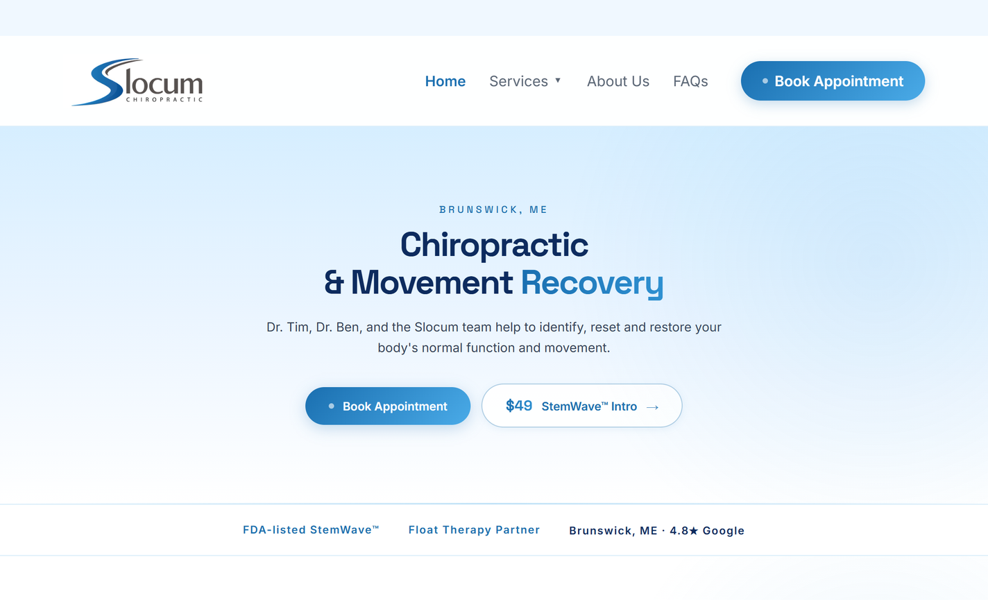 The new slocumchiro.com homepage on desktop